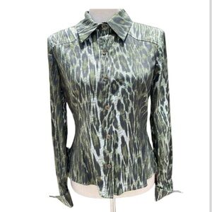 St.John Sport Animal Print Long Sleeve Button Up Top Size Petite